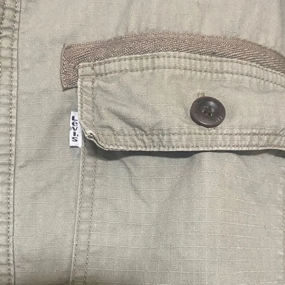 Thrashed Levi's Olive Green Jacket Shacket Fleece Lined Distressed Classic Warm - Picture 3 of 13